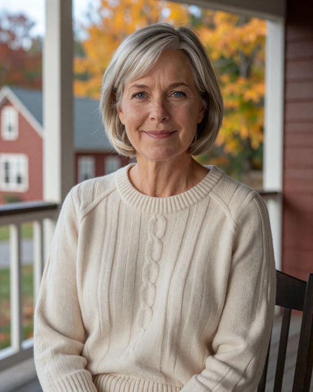 Mature woman locking her front door at home, symbolizing privacy protection and secure online dating for men over 45